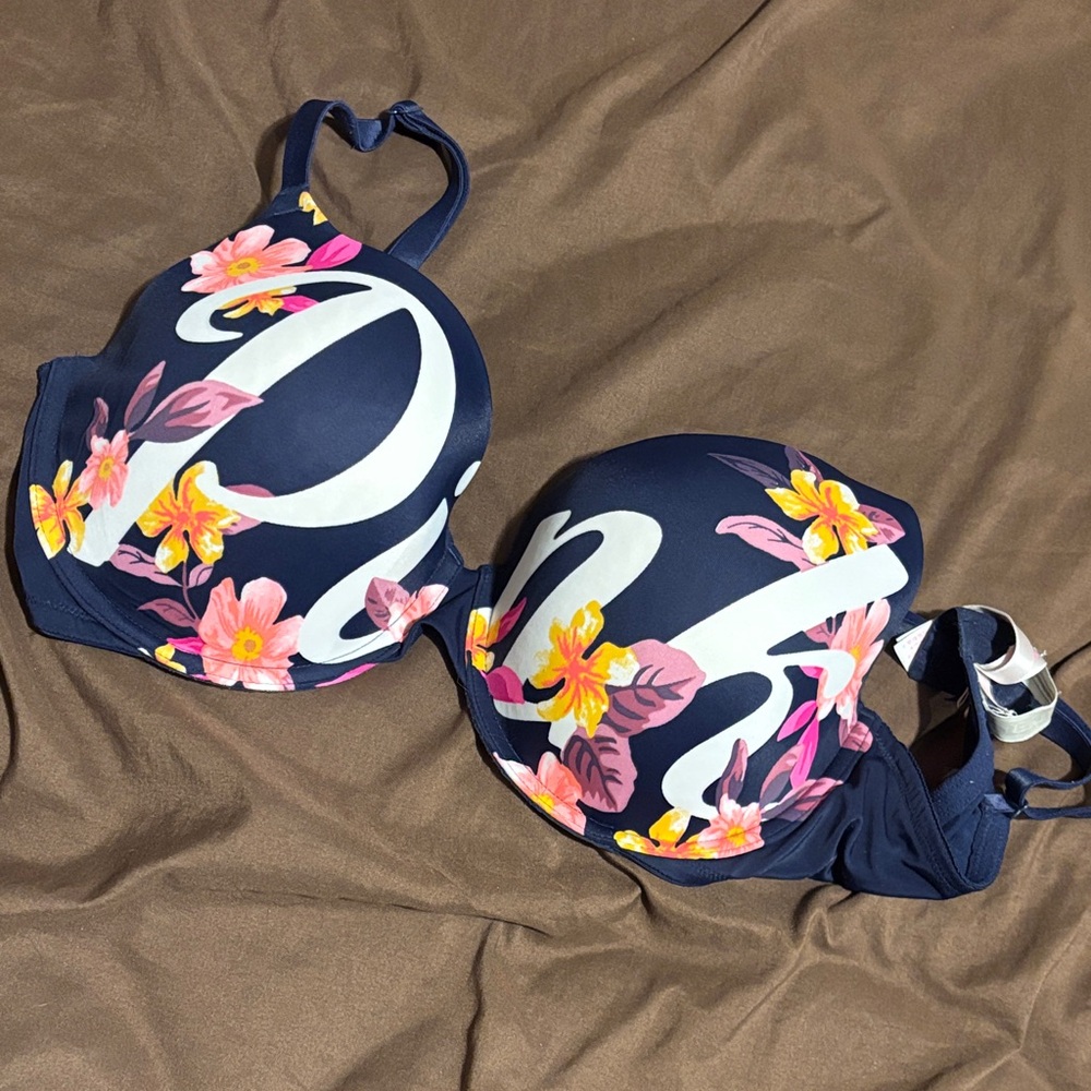 PINK Victoria's Secret Floral Navy Bra